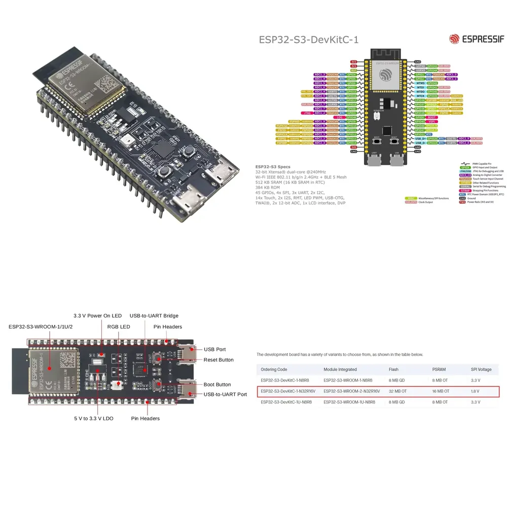 Esp32 S3 - Espressif ESP32-S3-DevKitC-1 개발 보드, ESP32-S3-WROOM-2-N32R16V 모듈